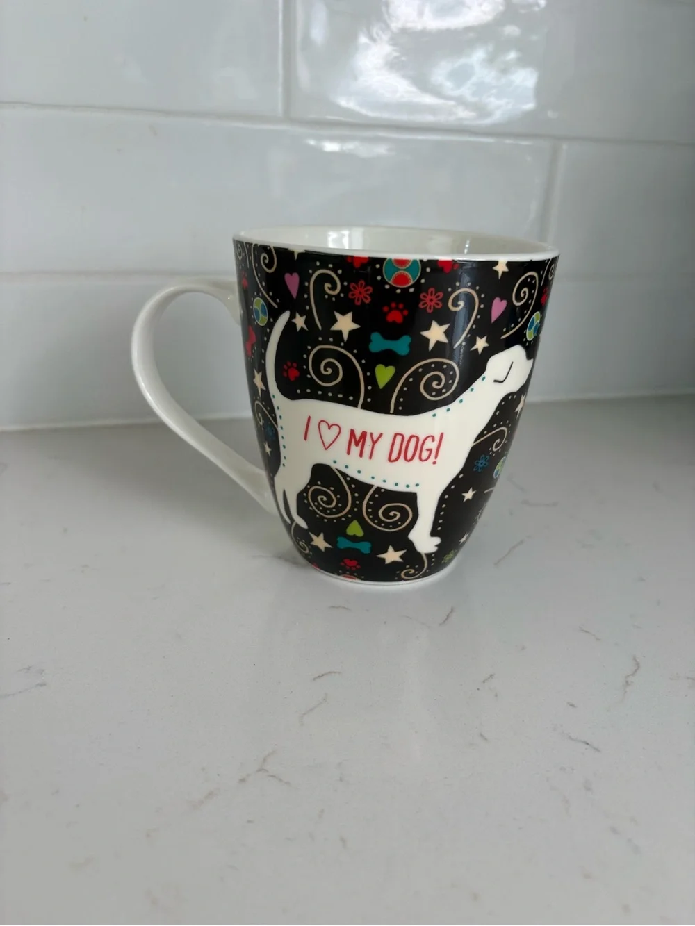 I Love My Dog Mug – Cute Dog Lover Coffee Cup  Adorable black and white ceramic